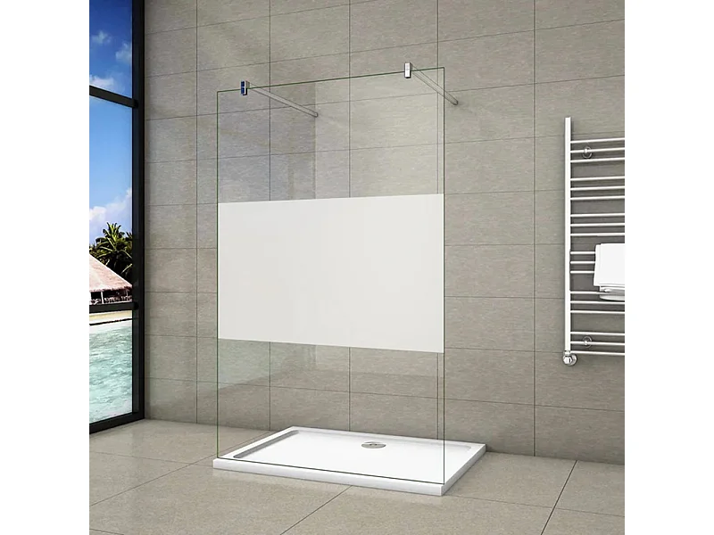 Panel de ducha Serigrafiado Central Vidrio 8mm con Película de Seguridad a Prueba de Explosiones 77x200cm con Dos barras 90cm-AICA