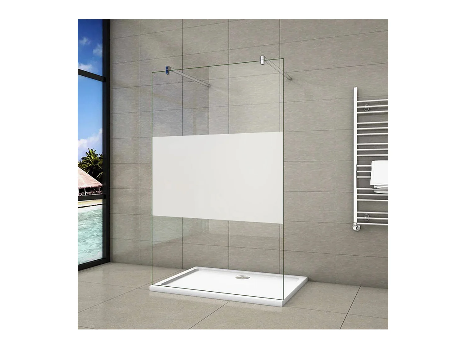 Panel de ducha Serigrafiado Central Vidrio 8mm con Película de Seguridad a Prueba de Explosiones 77x200cm con Dos barras 90cm-AICA