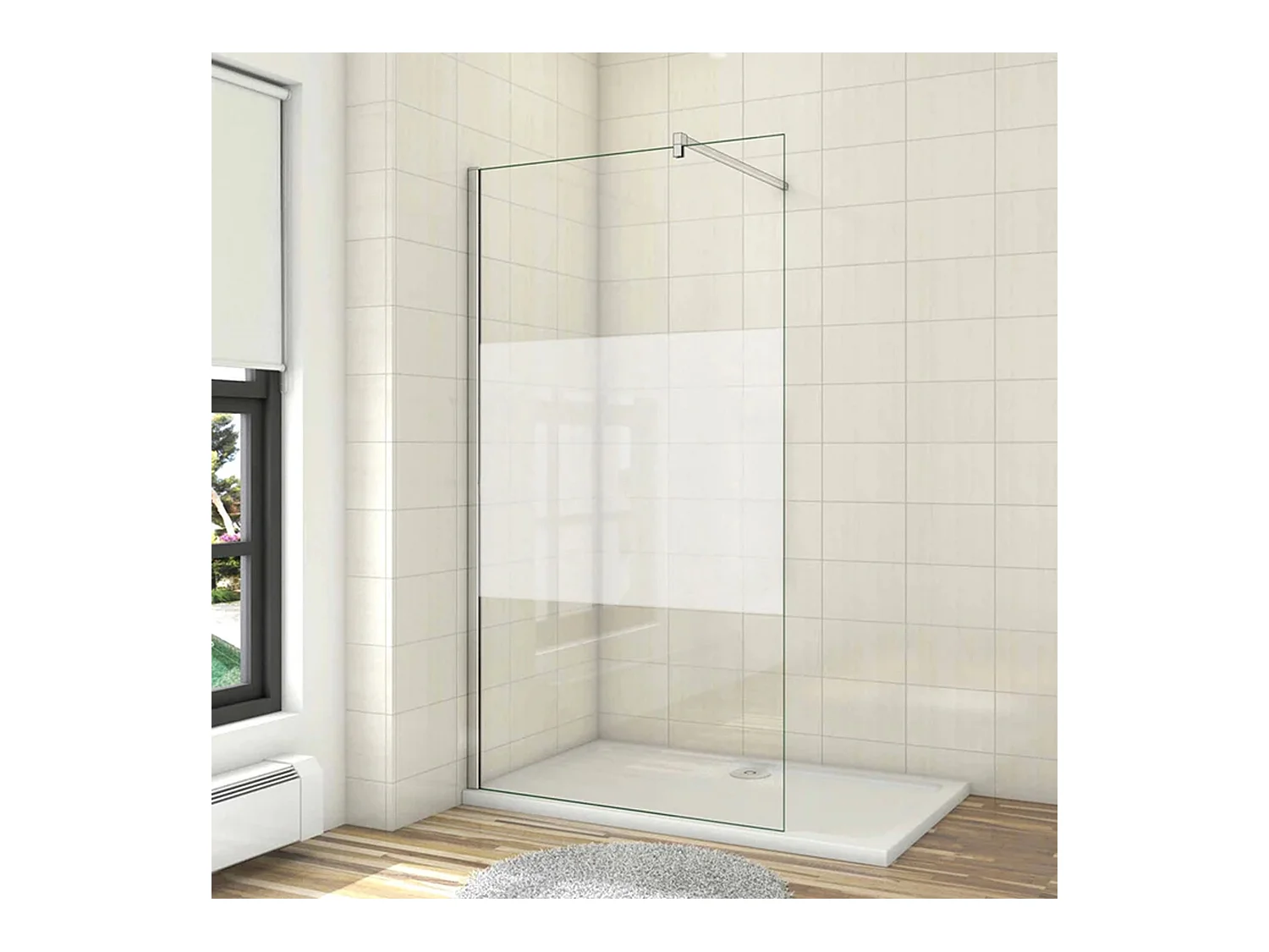 Painel de duche Fixo Impressão de tela central Vidro 8mm com Filme de Segurança à Prova de Explosão (118-120)x200cm com Barra 140cm-AICA