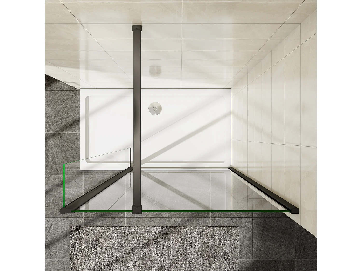 Painel de duche Movível Borda serigráfica preta 2 folhas Vidro 8mm Anti-calcário com Barra1 Preta 90cm Tamanho[(143.9-145.9)+40]x200cm-AICA