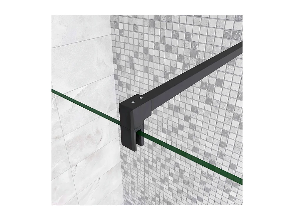 Walkin Mampara Panel de ducha 2 hojas Panel fijo+Lateral giratorio Vidrio 8mm Antical con Barra Negra mate 90cm Tamaño[(83.9-85.9)+40]x200cm-AICA