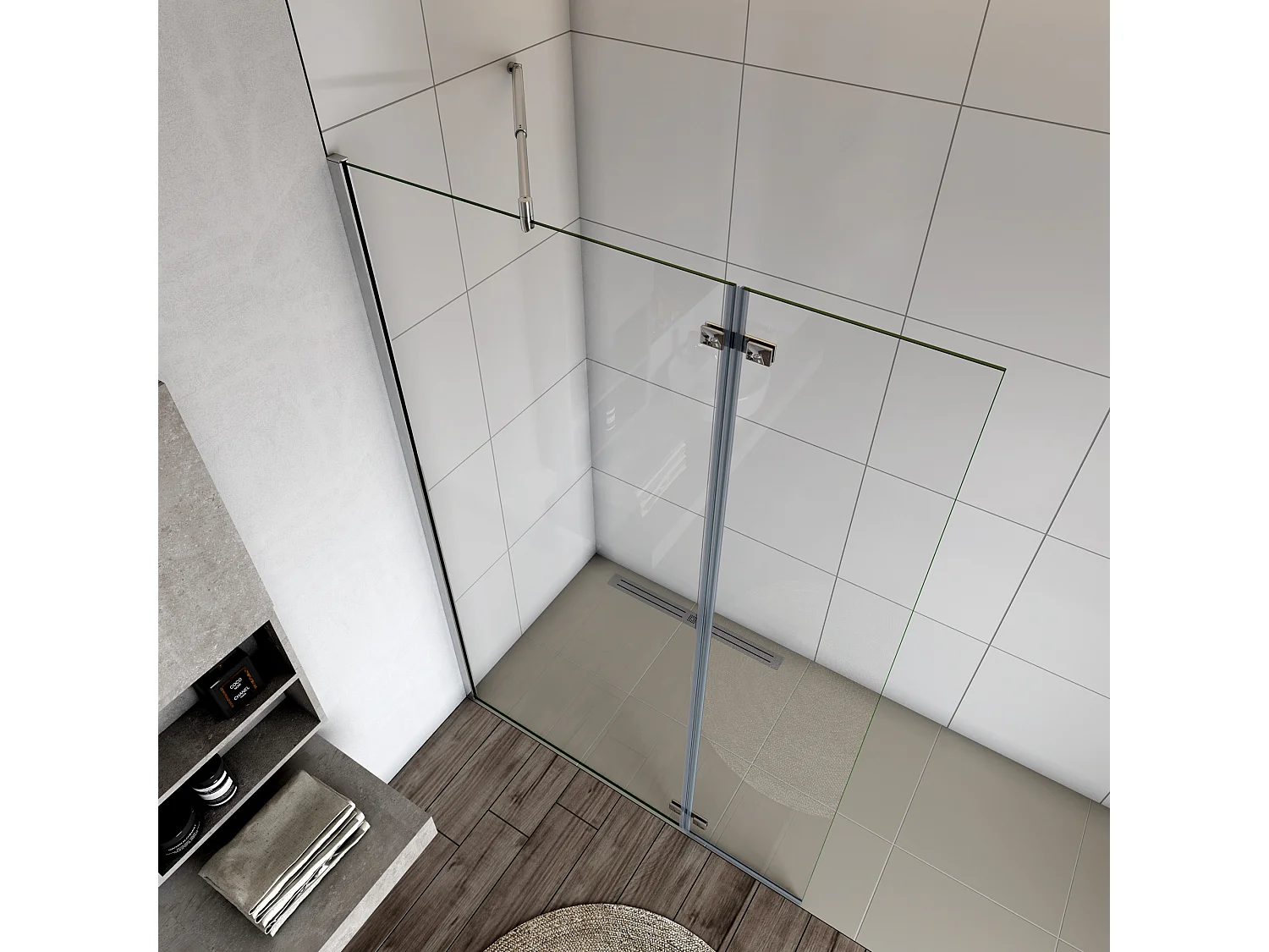 Walkin Mampara Panel de ducha 2 hojas con Bisagra Panel fijo+giratorio Vidrio Antical 8mm con Barra 70-120cm Perfil Cromado ([98-100]+40)x200cm-AICA