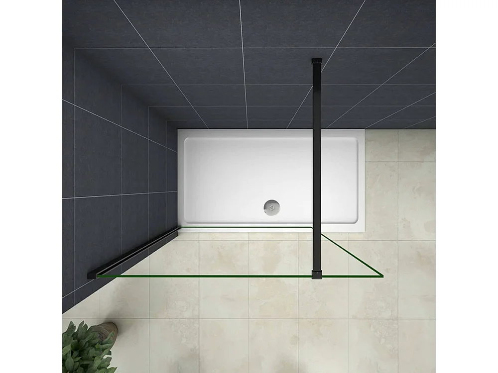 Walkin Mampara Panel de ducha una hoja Perfil Negro mate Vidrio Antical de 8mm con una Barra1 de 90cm Tamaño (118-120)x200cm-AICA