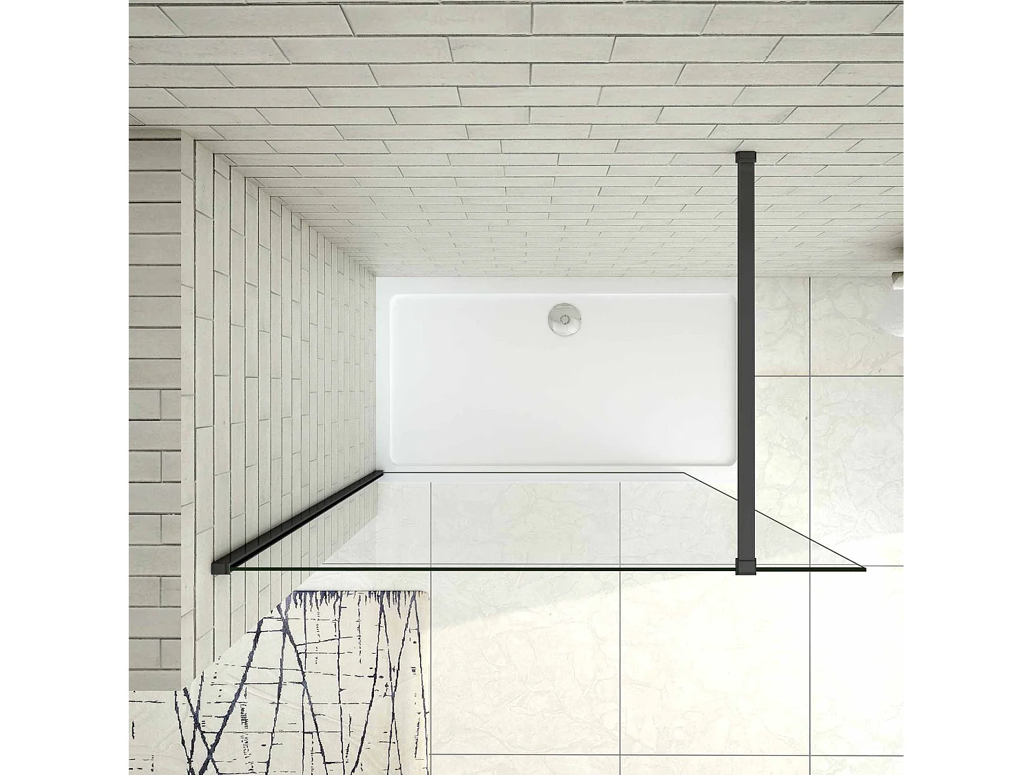 Walkin Panel de ducha Mampara con Película de Seguridad a Prueba de Explosiones Perfil Negro mate con Barra1 de 90cm Tamaño (78-80)x200cm-AICA