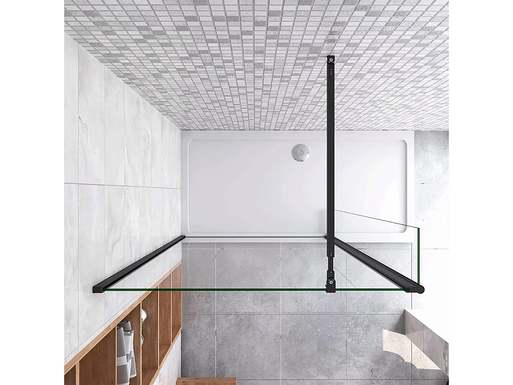 Painel de duche Movível 2 folhas Painel fixo+Lado giratório Vidro 8mm Anti-calcário com Barra Preta fosca 73-120cm Tamanho[(83.9-85.9)+30]x200cm-AICA