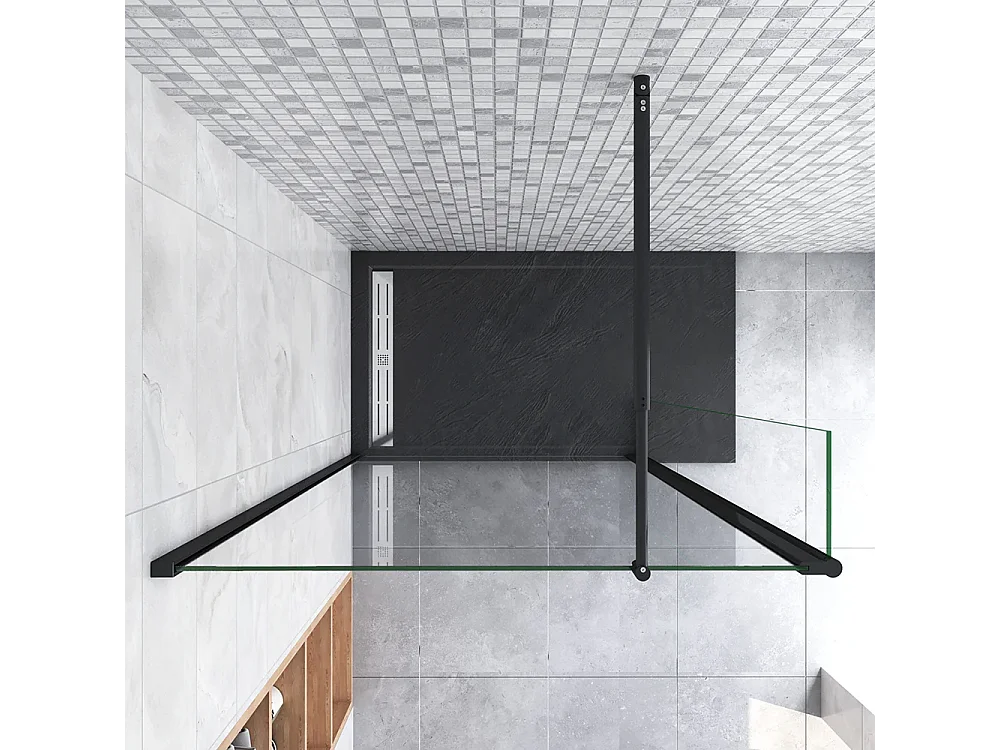 Painel de duche Movível 2folhas Painel fixo+Lado giratório Vidro 8mm Antical com Barra Preta fosca 70-120cm Tamanho[(143.9-145.9)+40]x200cm-AICA