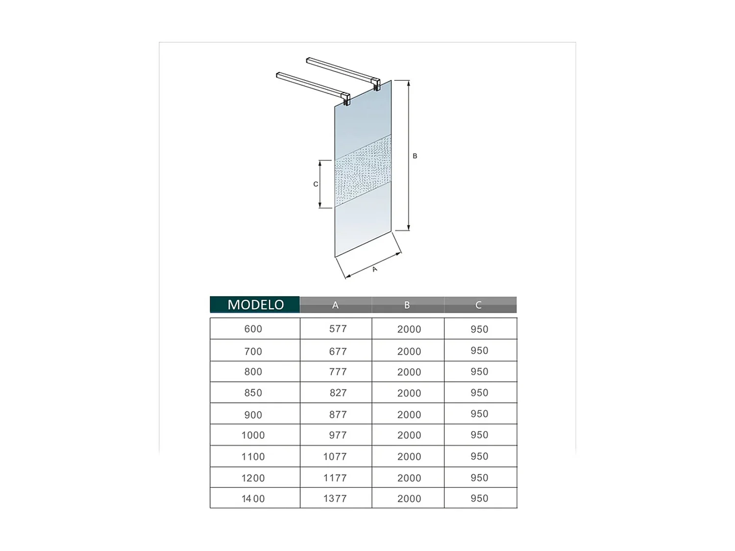Painel de duche Fixo Impressão de tela central Vidro 8mm com Filme de Segurança à Prova de Explosão 107x200cm com Duas barras 140cm-AICA