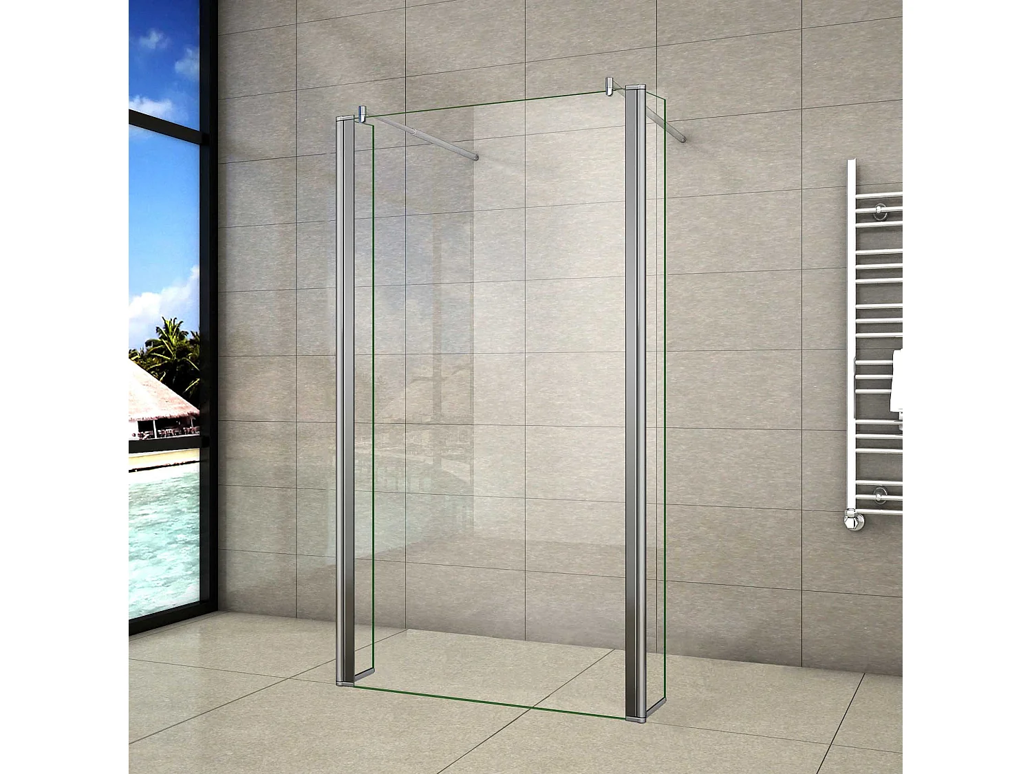 Walkin Mampara Panel de ducha Vidrio Antical 8mm con Dos laterales giratorios de 40cm y Dos barras ajustables 70-120cm Tamaño(129.5-213.7)x200cm-AICA