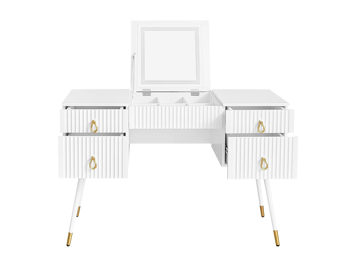 Coiffeuse Comprend un miroir LED à luminosité réglable,Table de rangement à 4 tiroirs,Bureau univer,Sans chaises,Blanc