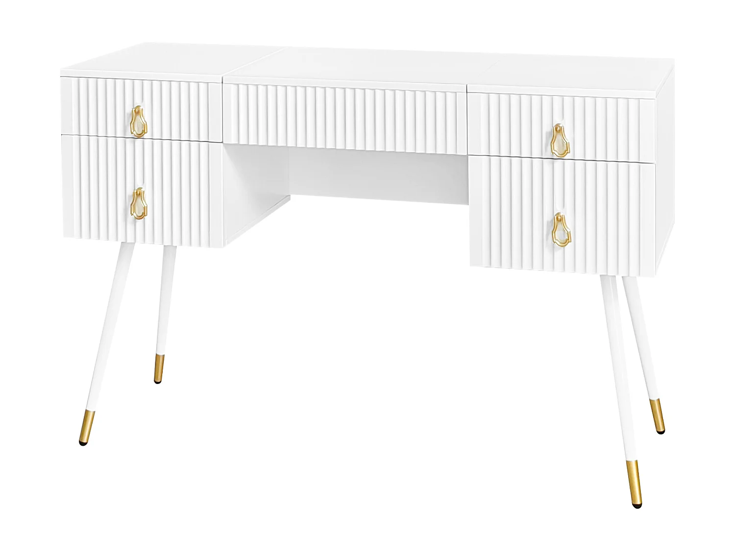 Coiffeuse Comprend un miroir LED à luminosité réglable,Table de rangement à 4 tiroirs,Bureau univer,Sans chaises,Blanc