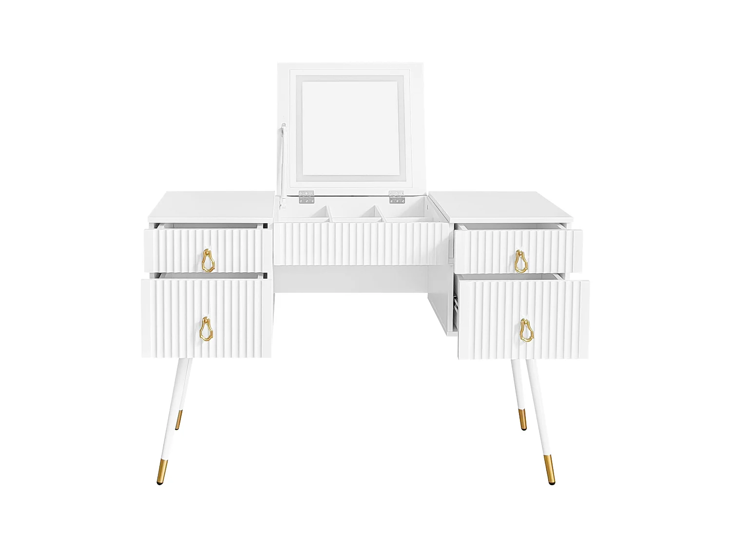 Coiffeuse Comprend un miroir LED à luminosité réglable,Table de rangement à 4 tiroirs,Bureau univer,Sans chaises,Blanc