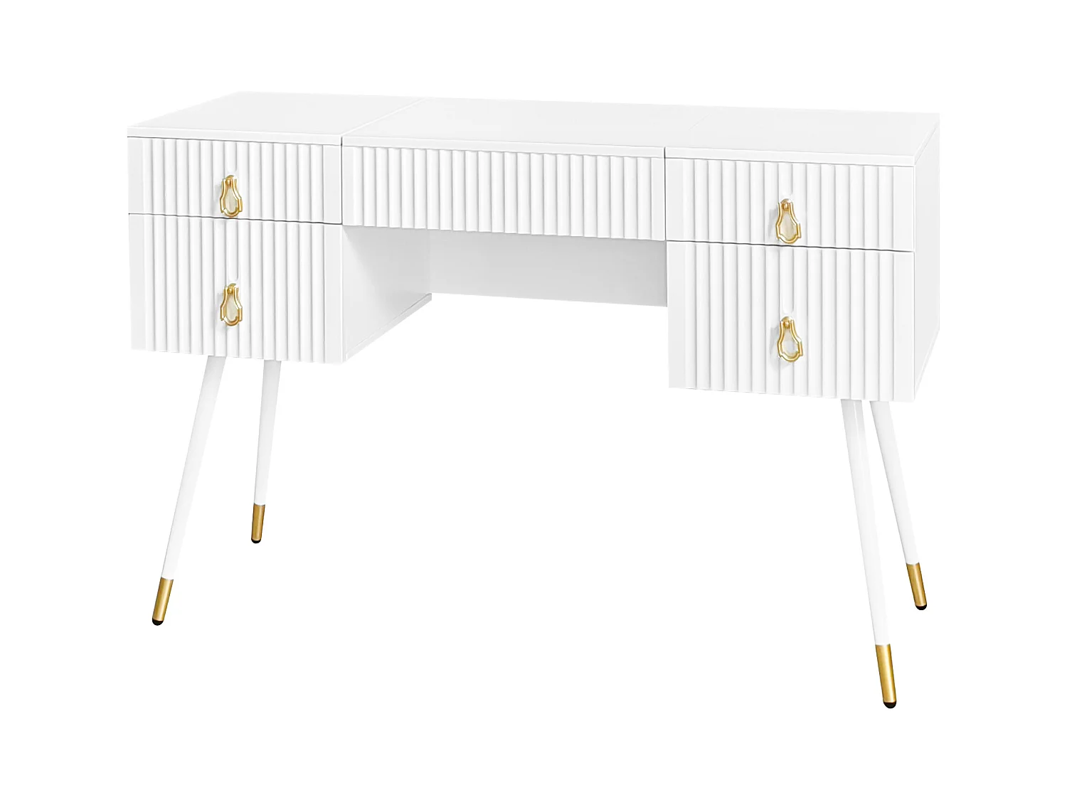 Coiffeuse Comprend un miroir LED à luminosité réglable,Table de rangement à 4 tiroirs,Bureau univer,Sans chaises,Blanc