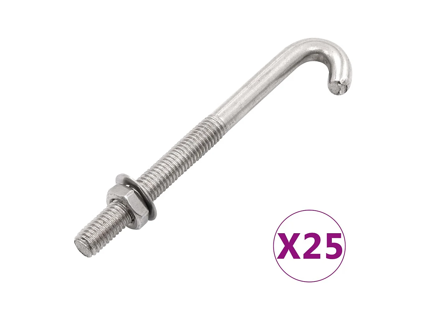 Set van 25 verankerde J-bouten met moer en ring M8x120 mm