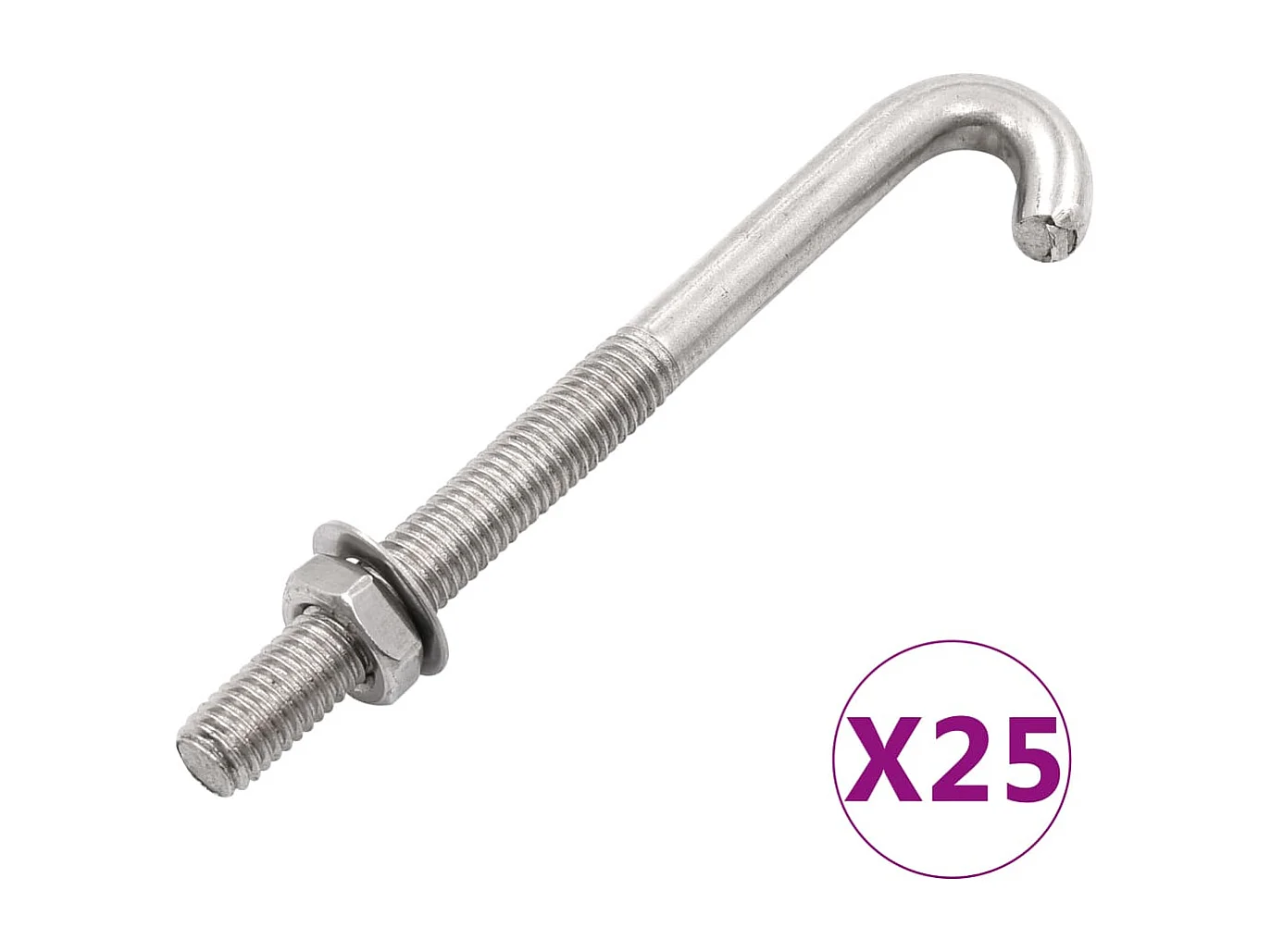 Jeu de 25 boulons en J ancrés avec écrou et rondelle M8x120 mm