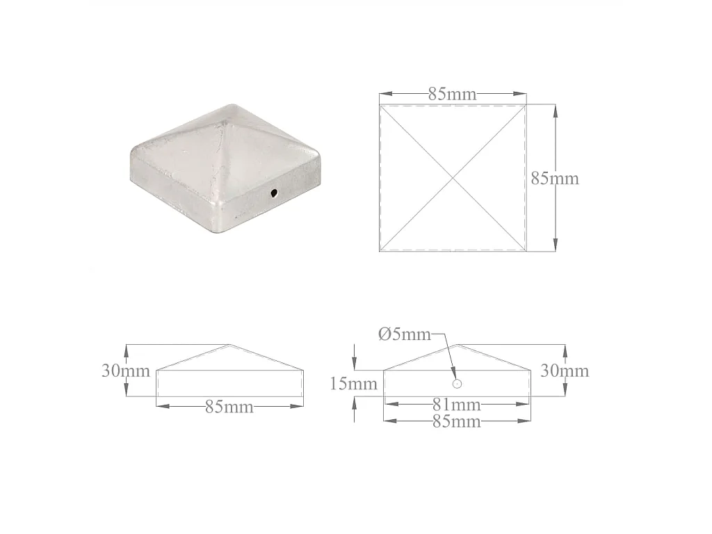 Tampas para postes de cerca 6 unidades Metal galvanizado 81x81 mm