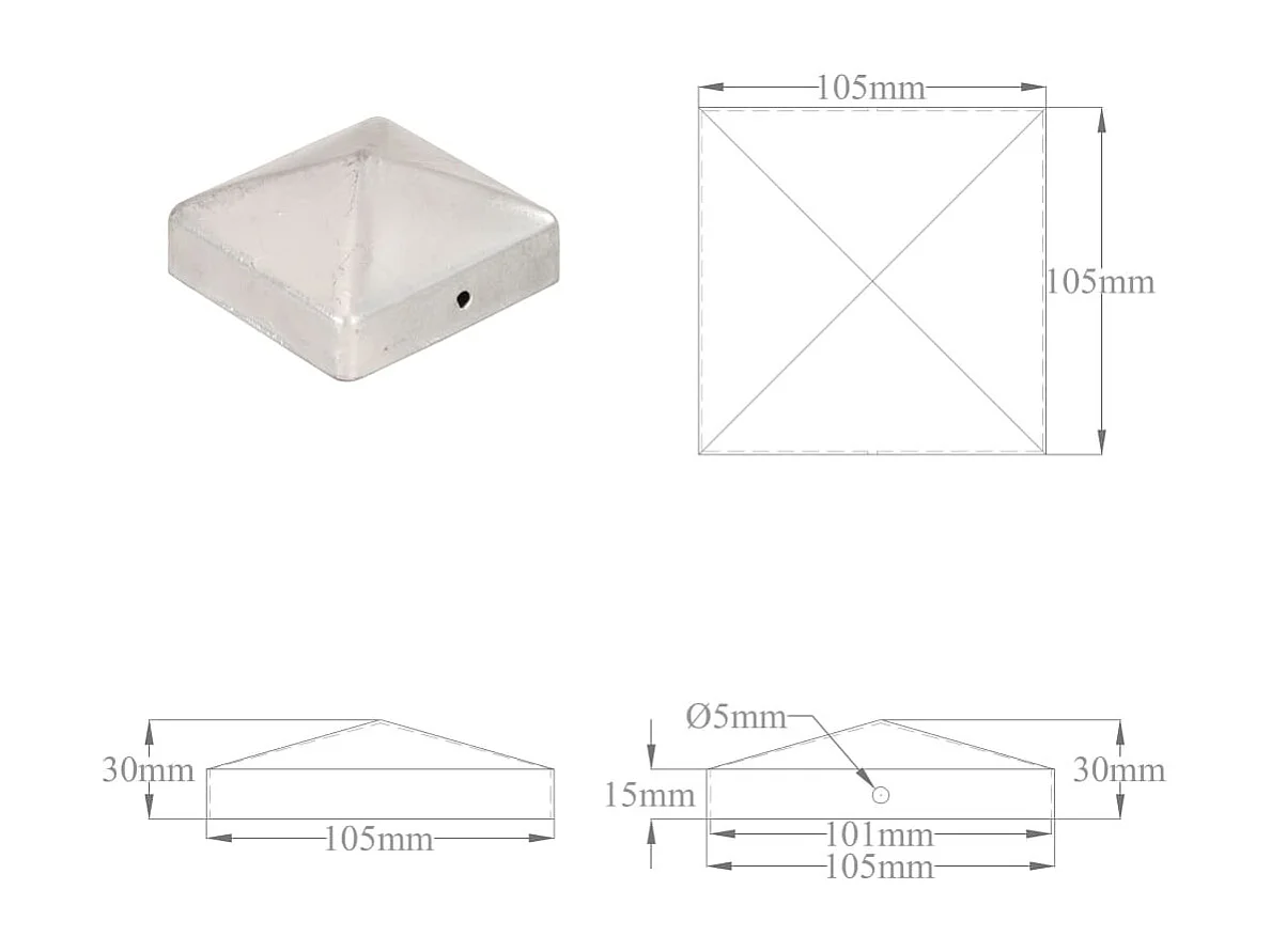 Tapas para postes de valla 6 piezas Metal galvanizado 101x101 mm