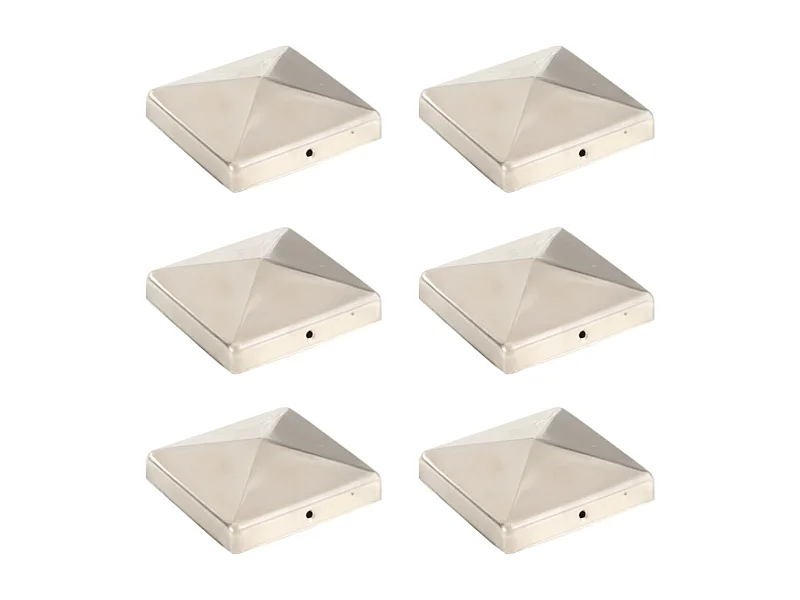 Tappi per pali per recinzione piramidali 6 pz. Acciaio inox 101x101 mm