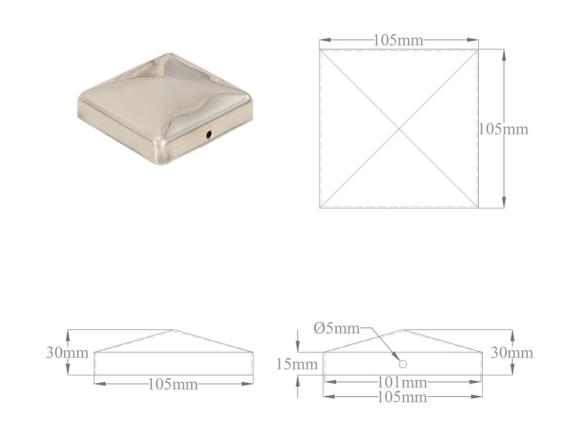 Tappi per pali per recinzione piramidali 6 pz. Acciaio inox 101x101 mm