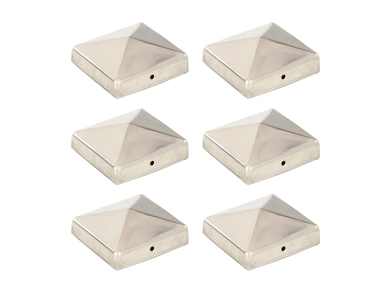 Bouchons de poteau de clôture pyramidaux 6 pcs Inox 81x81 mm