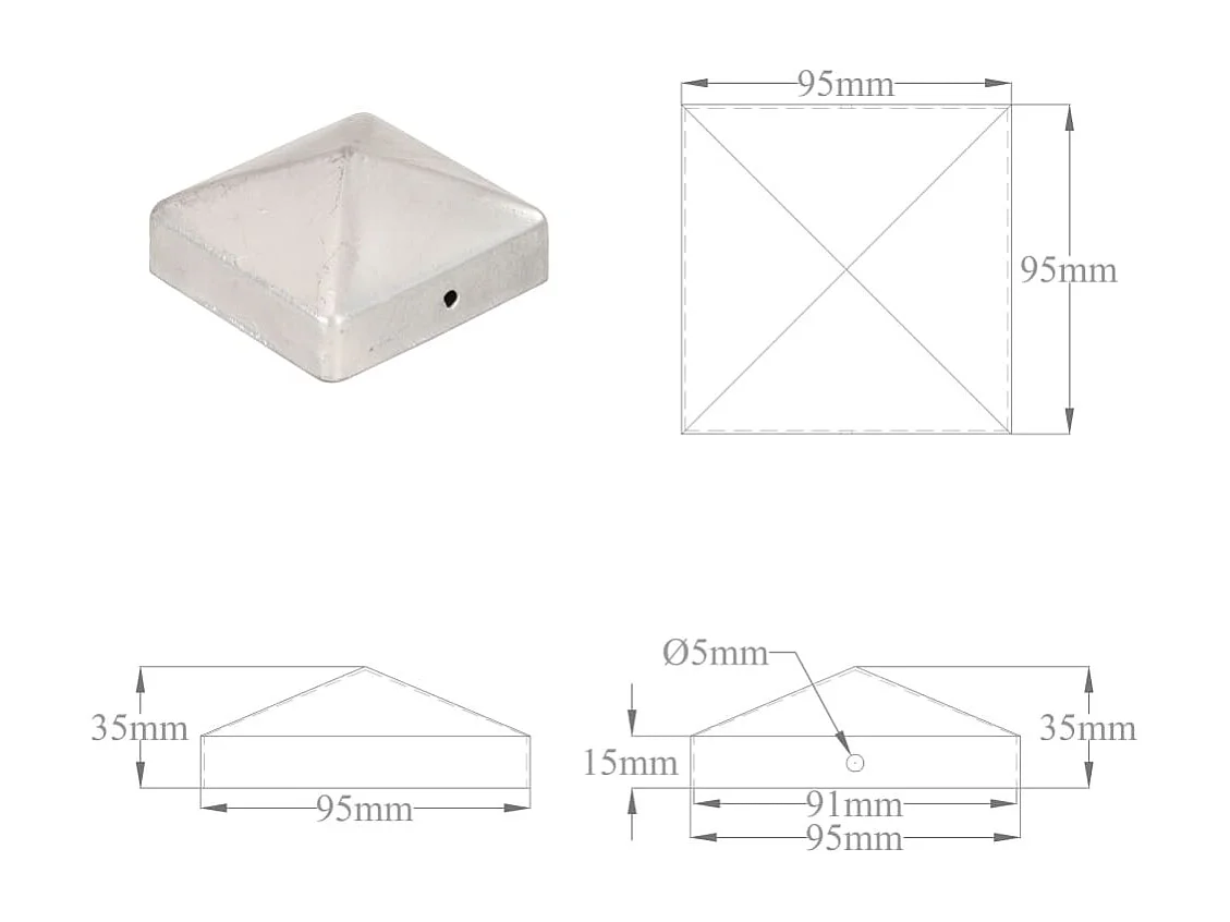 Bouchons de poteau de clôture 6 pcs Métal galvanisé 91x91 mm