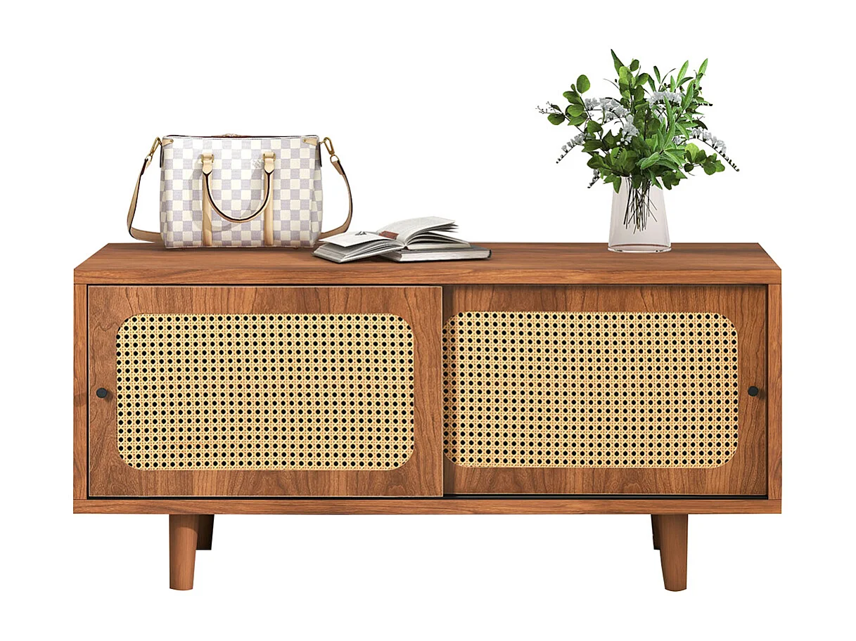 Meuble à chaussures en rotin avec étagères réglables, noyer, 104*40*48 cm