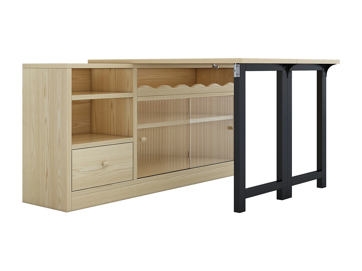 Table à manger pliante avec rangement, table à manger moderne et mobile, table à manger avec grand espace de rangement, naturel+noir