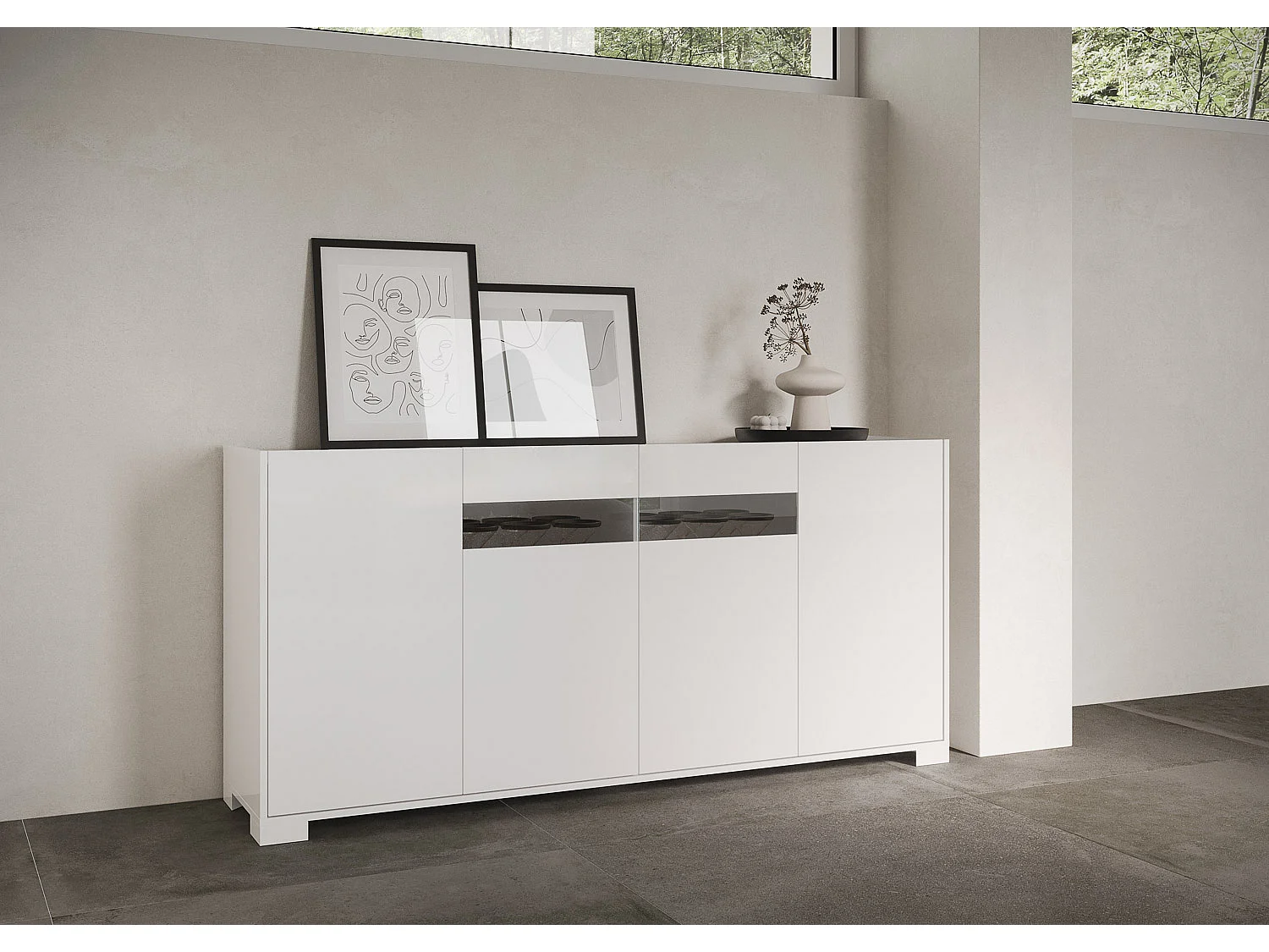 Aparador 4 portas 174x40x81 cm Riflesso branco brilhante