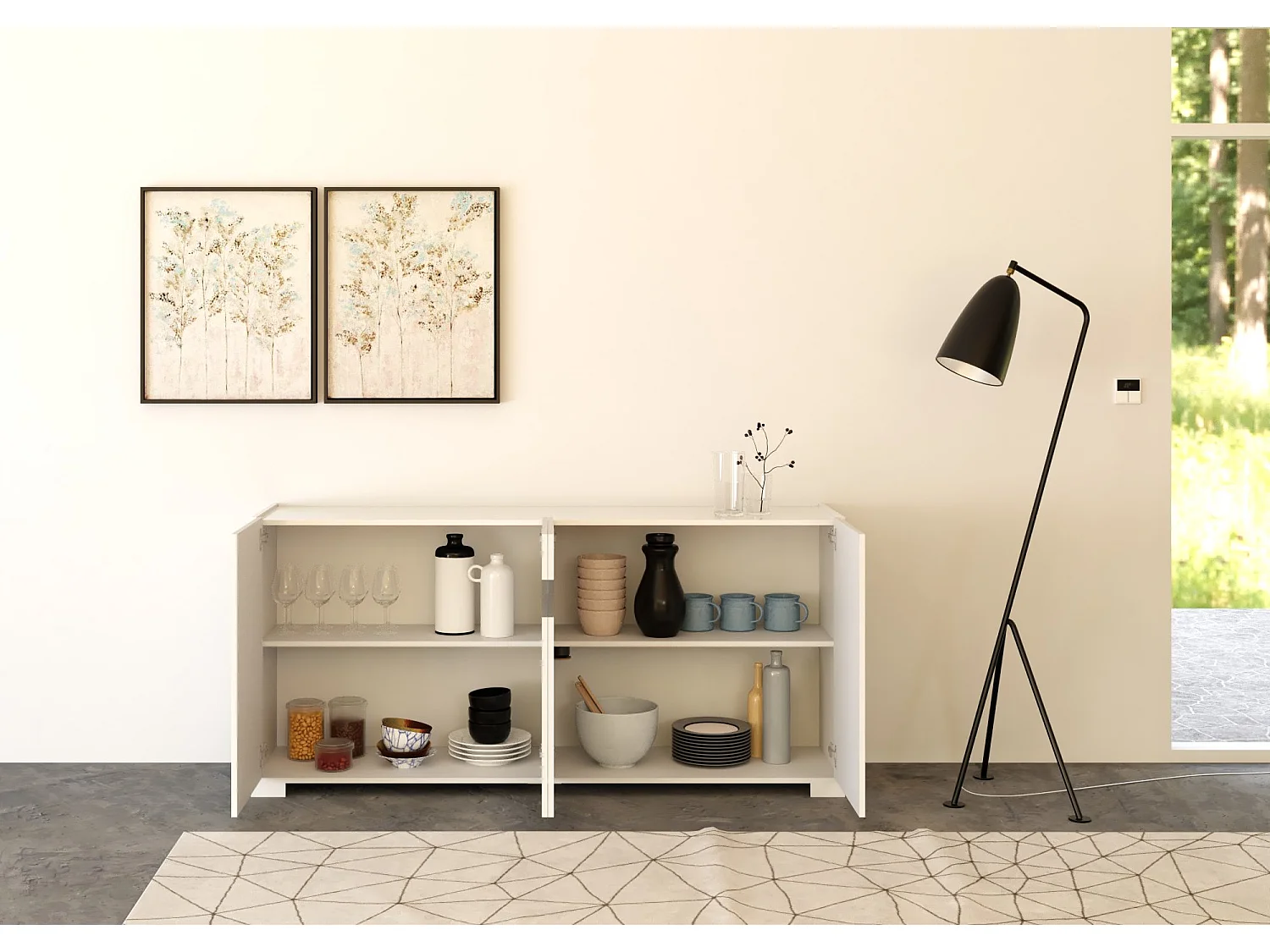 Aparador 4 portas 174x40x81 cm Riflesso branco brilhante