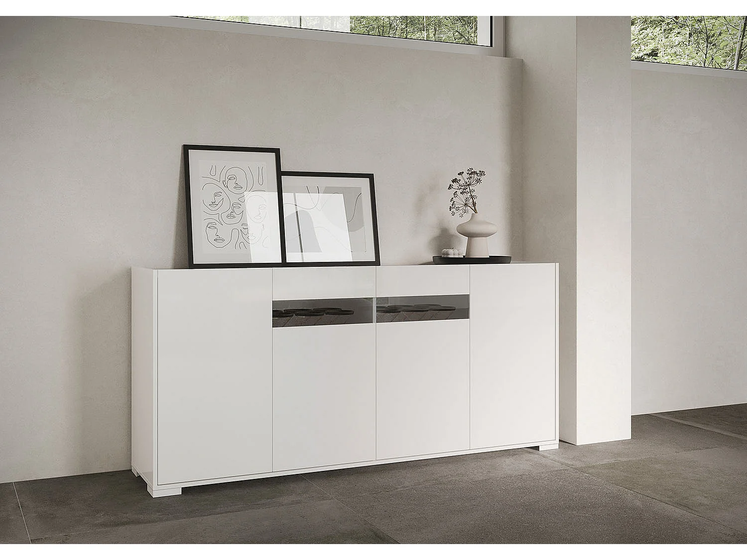 Buffet bas 4 portes 172x40x81 cm Riflesso blanc brillant