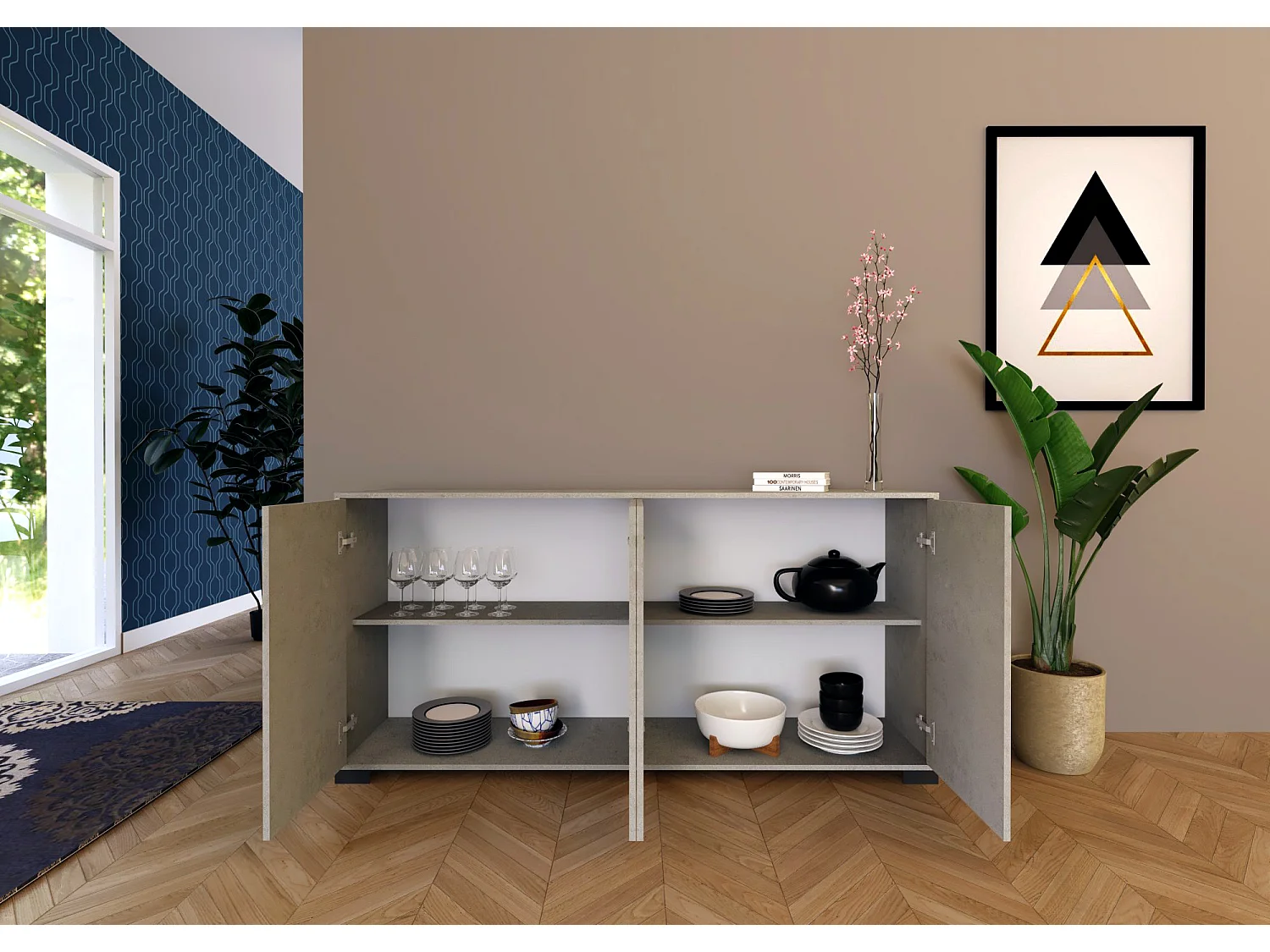 Buffet bas 4 portes 172x40x83 cm Lumina cachemire