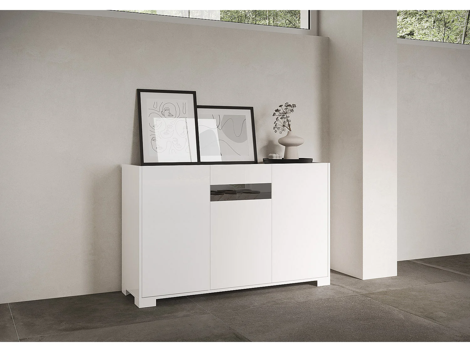 Aparador com 3 portas 130x40x81 cm Riflesso branco brilhante