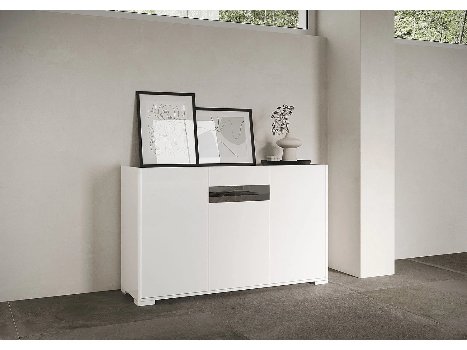 Kommode 3 Türen 130x40x81 cm Riflesso glänzendes Weiß