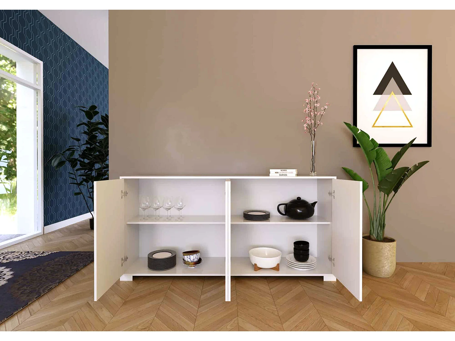 Madia 4 ante 172x40x83 cm Lumina bianco lucido