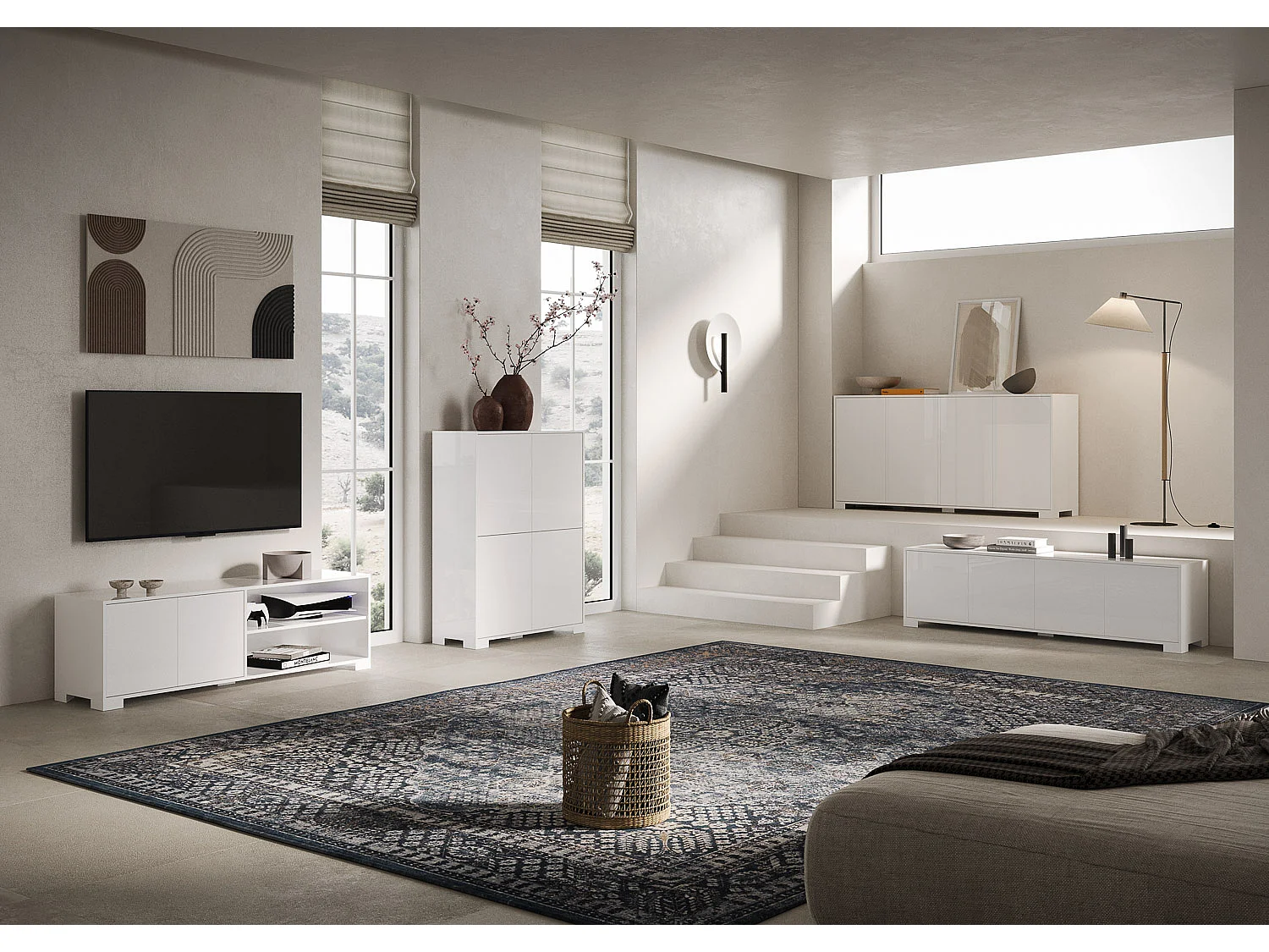 Madia 4 ante 172x40x83 cm Lumina bianco lucido