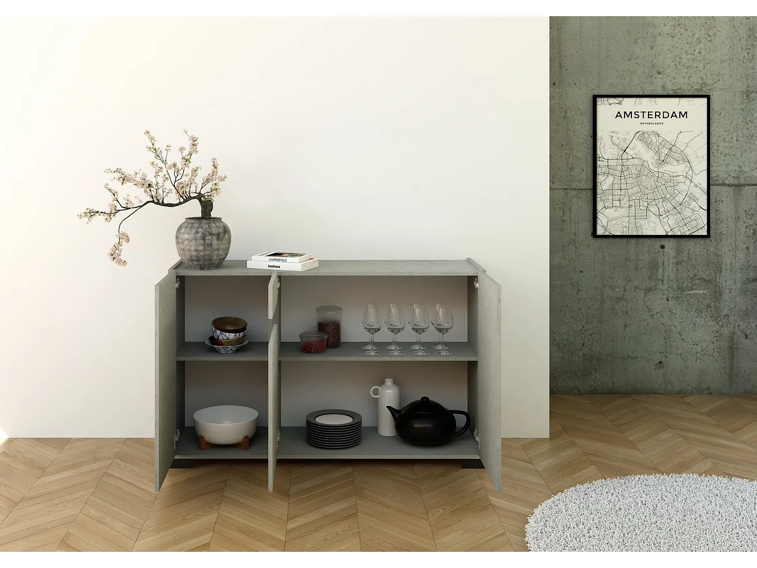 Buffet bas 3 portes 130x40x81 cm Riflesso cachemire