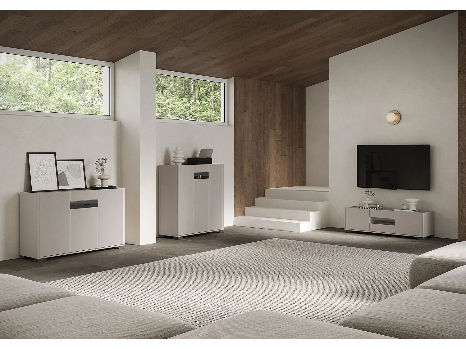 Buffet bas 3 portes 130x40x81 cm Riflesso cachemire