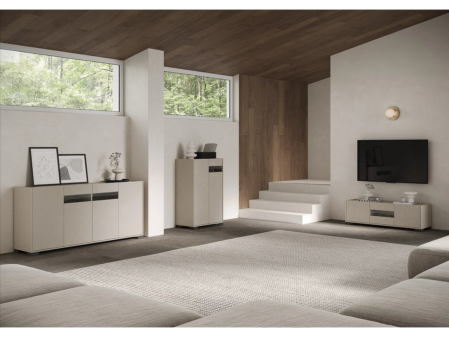 Buffet bas 3 portes 130x40x81 cm Riflesso cachemire