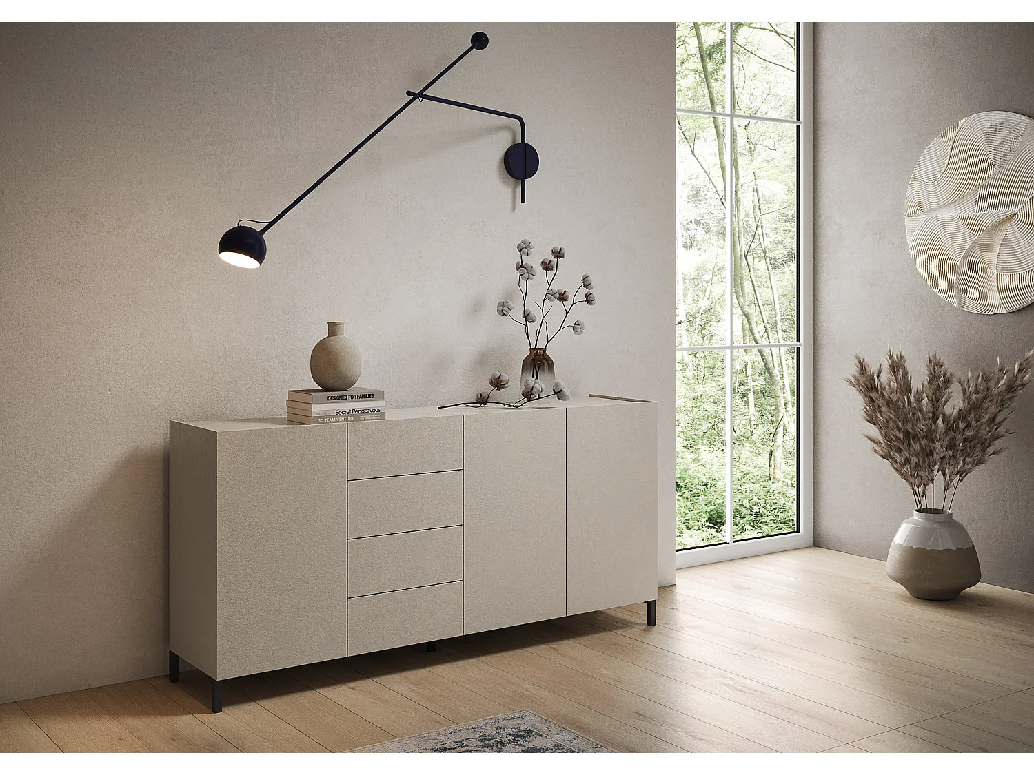 Kommode 3 Türen/4 Schubkästen 174x40x84 cm Solaria cashmere