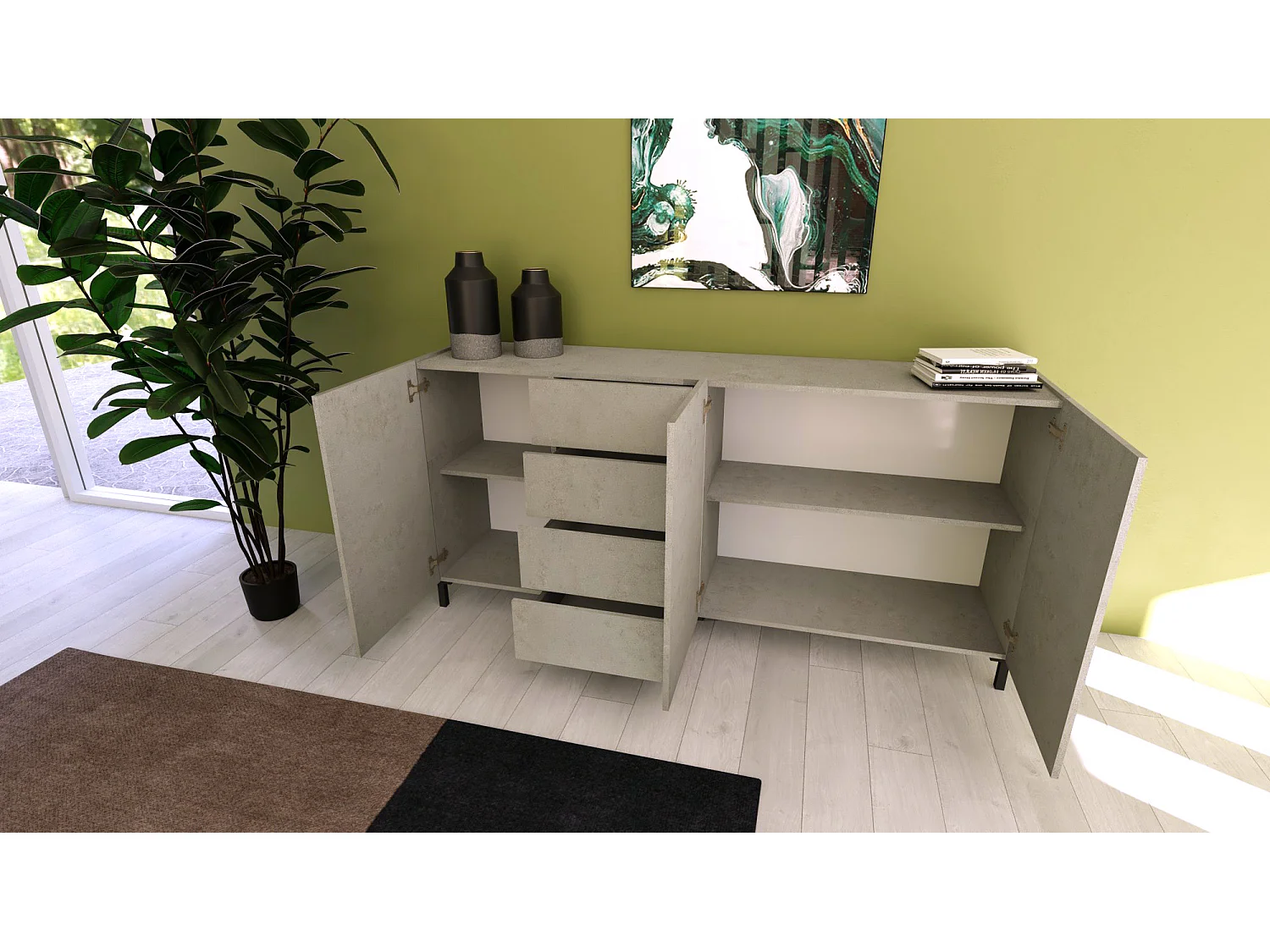 Kommode 3 Türen/4 Schubkästen 174x40x84 cm Solaria cashmere