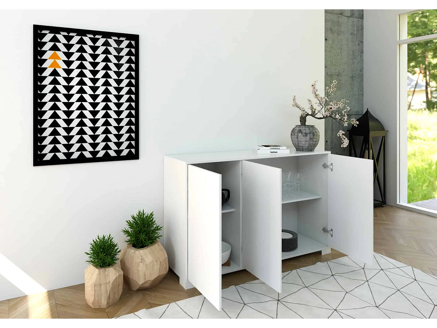 Kommode 3 Türen 130x40x83 cm Lumina glänzendes Weiß