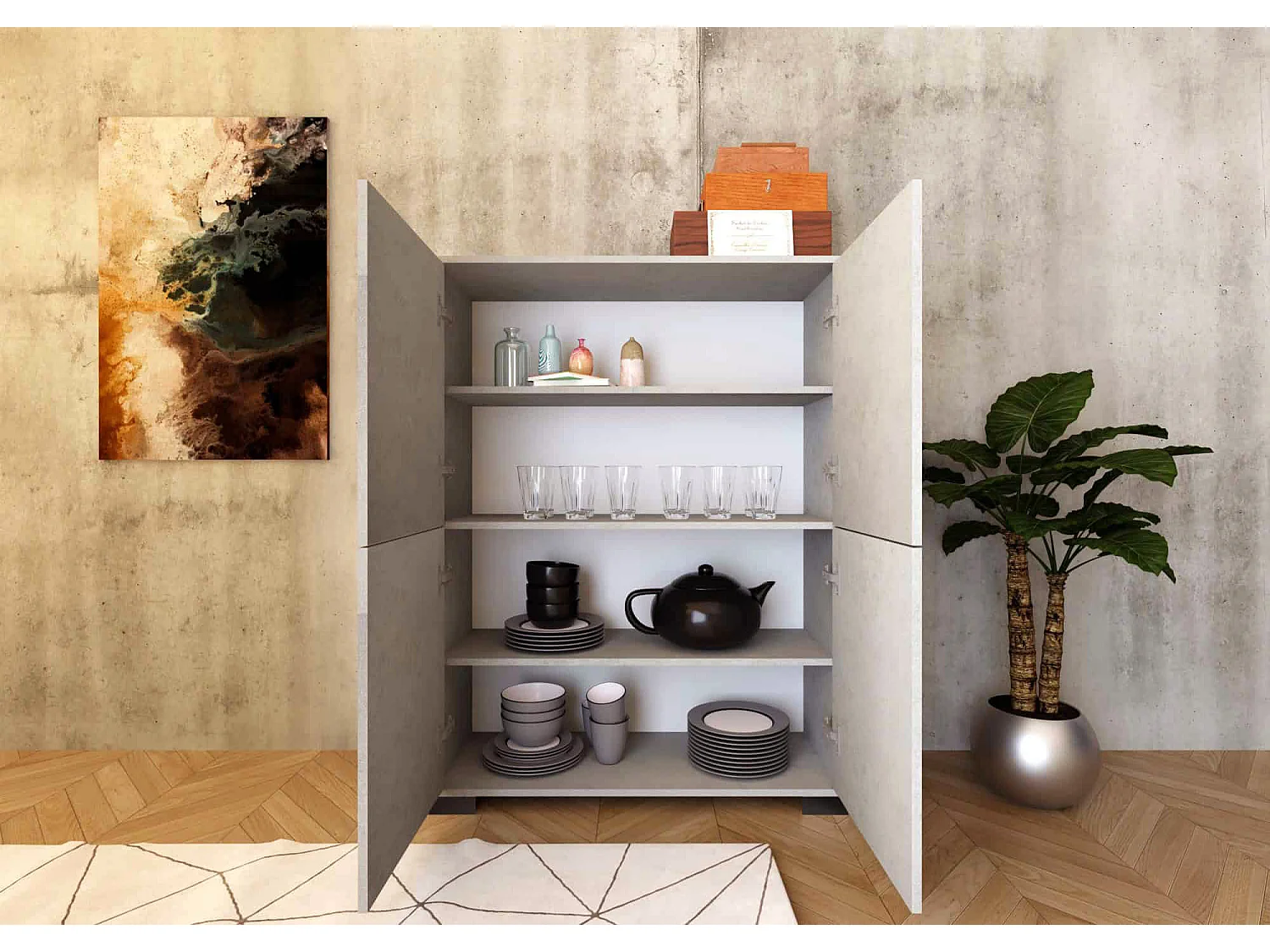 Aparador alto 4 puertas 90x35x120 cm Lumina cachemira