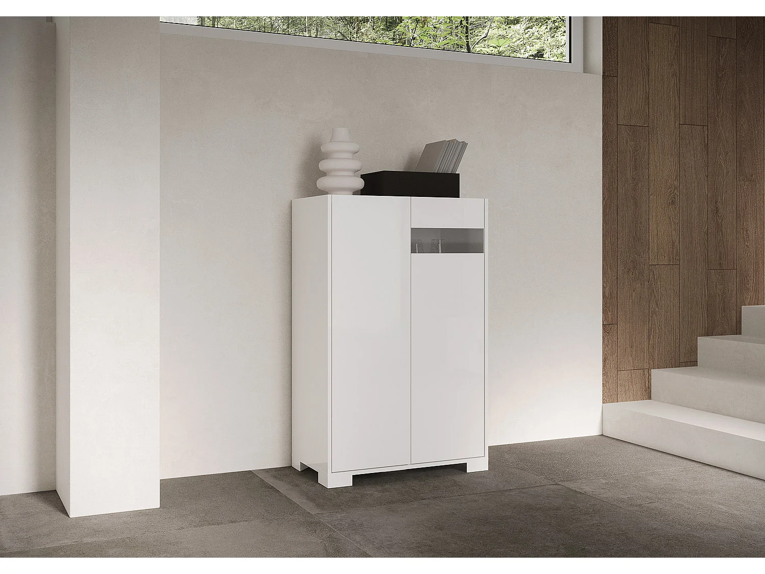 Buffet haut 2 portes 70x35x110 cm Riflesso blanc brillant