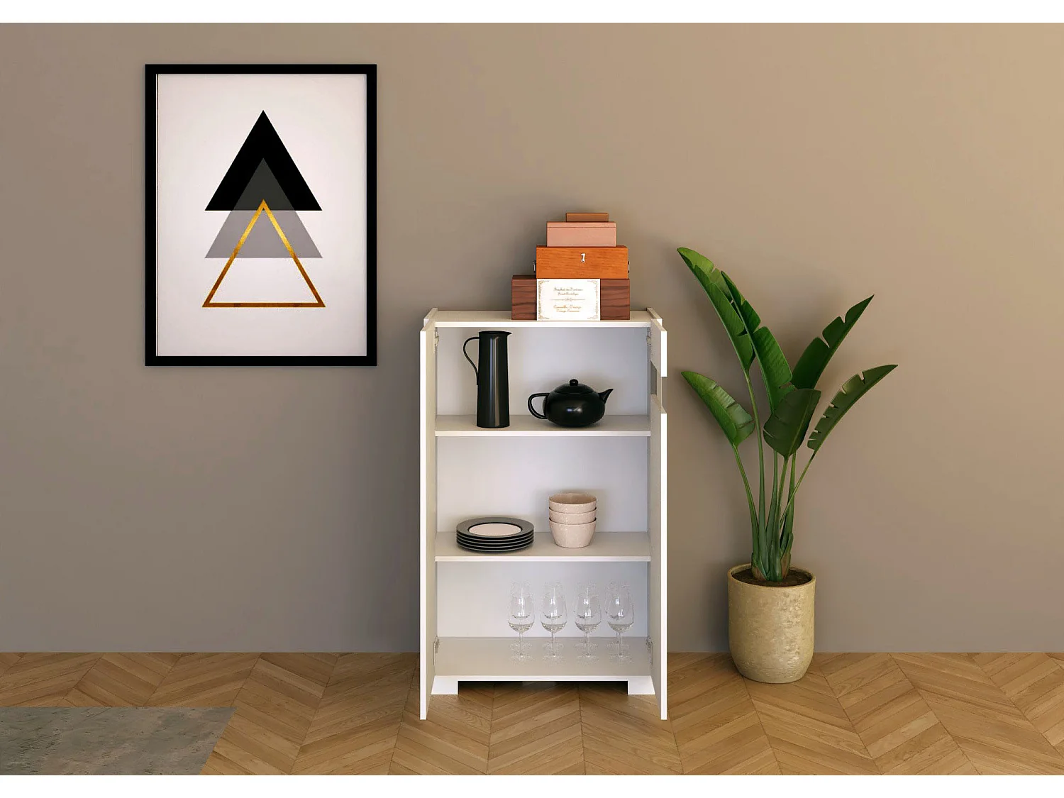 Buffet haut 2 portes 70x35x110 cm Riflesso blanc brillant