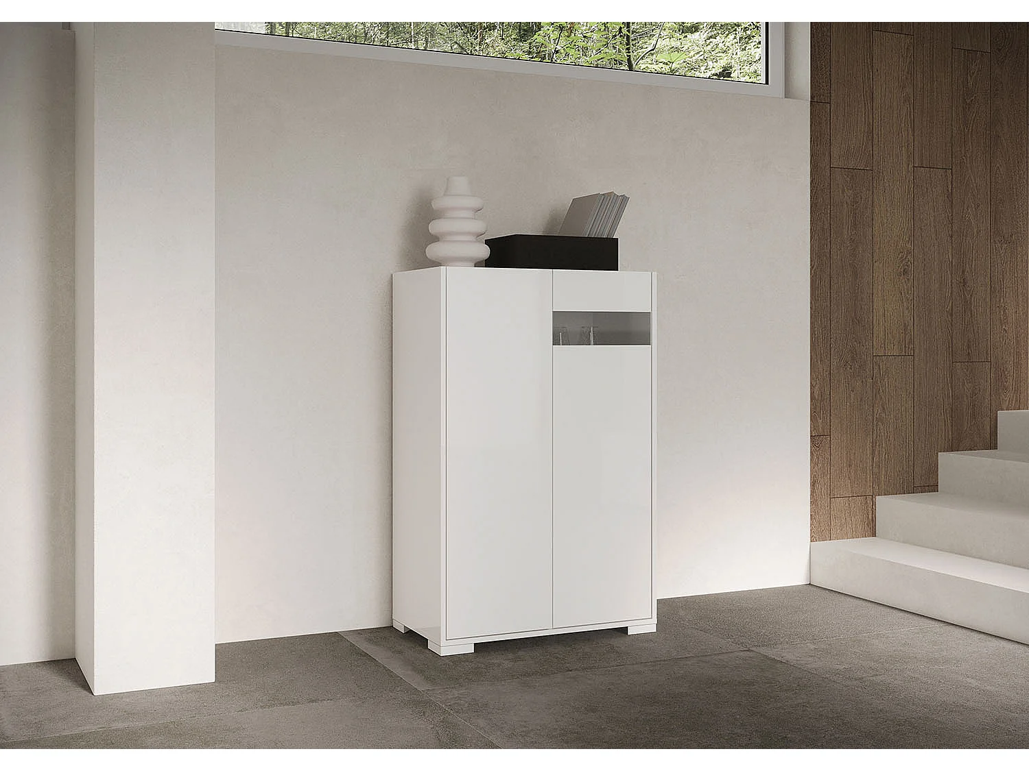 Buffet haut 2 portes 70x35x110 cm Riflesso blanc brillant