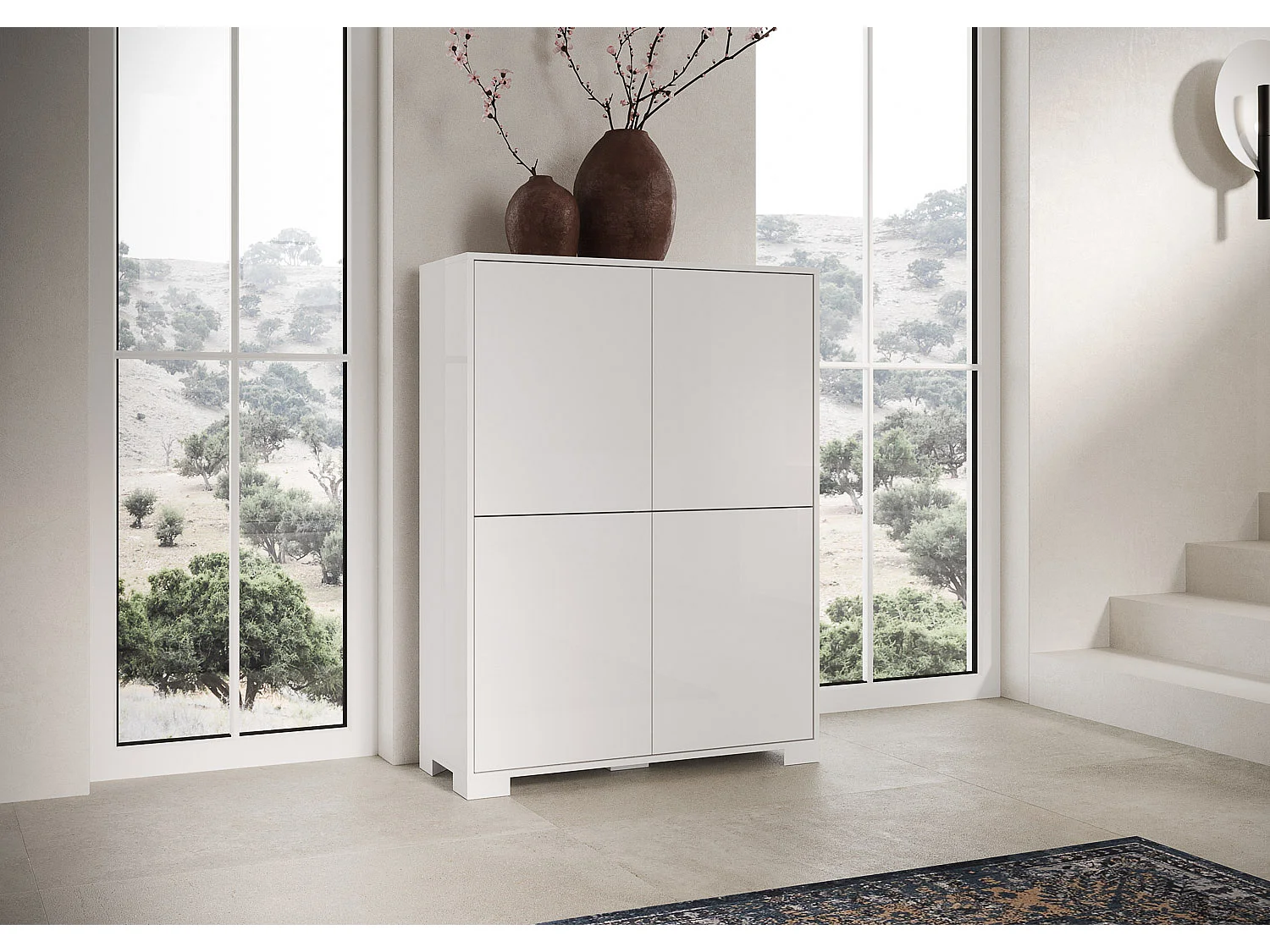 Hochkommode 4 Türen 90x35x120 cm Lumina glänzendes Weiß