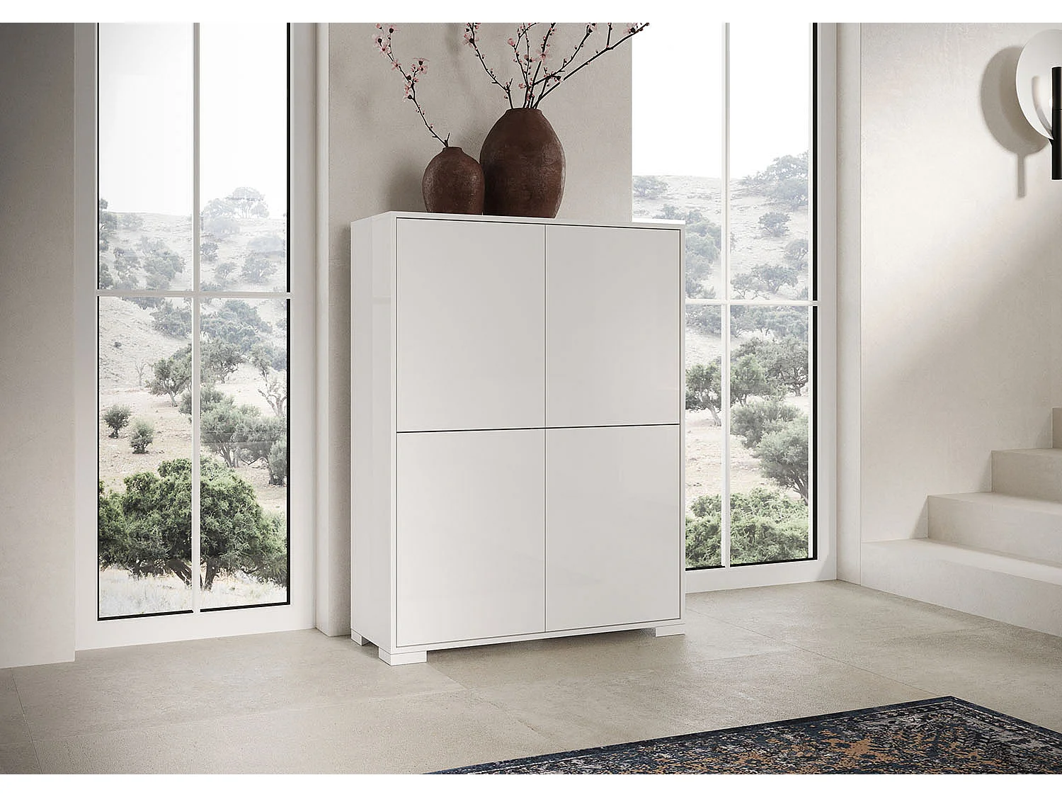 Hoog dressoir met 4 deuren 90x35x120 cm glanzende wit Lumina