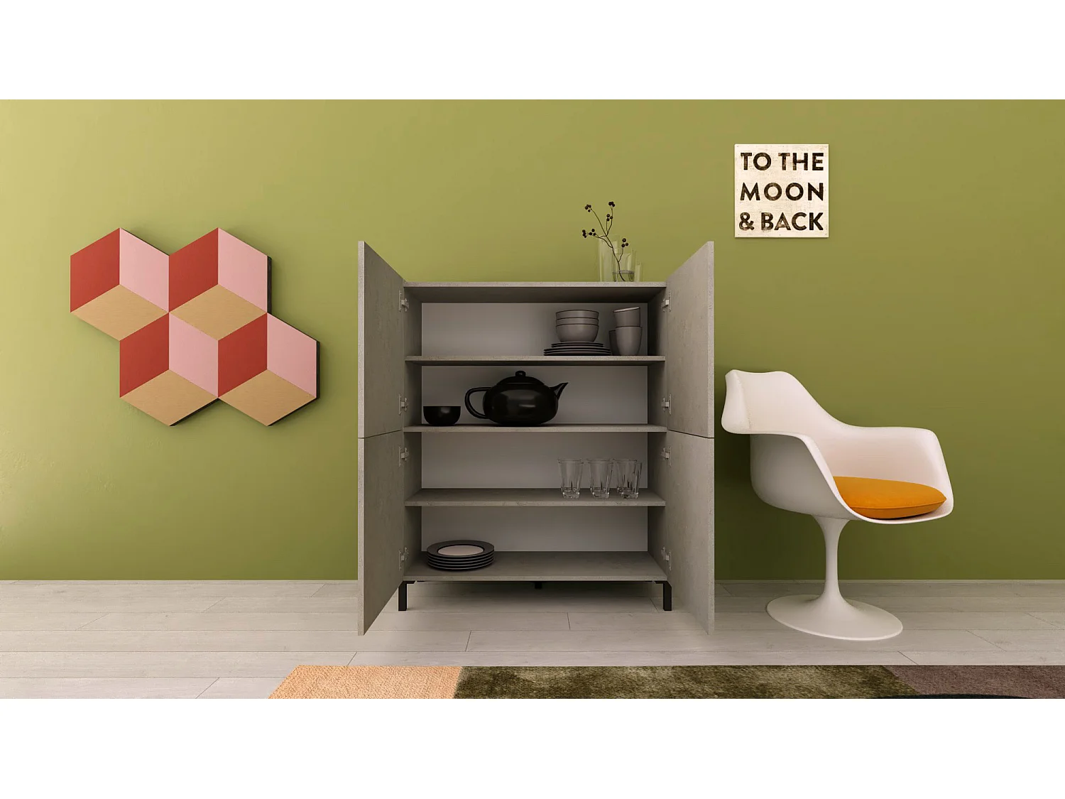 Aparador alto 4 portas 90x35x110 cm Caxemira Solaria