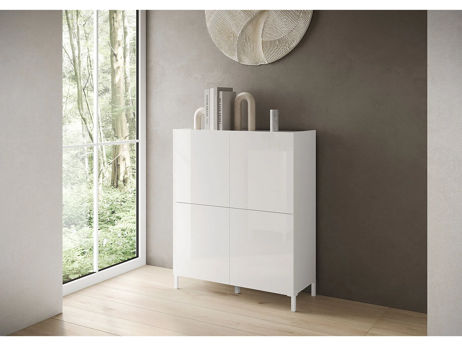 Credenza alta 4 ante 90x35x110 cm Solaria bianco lucido