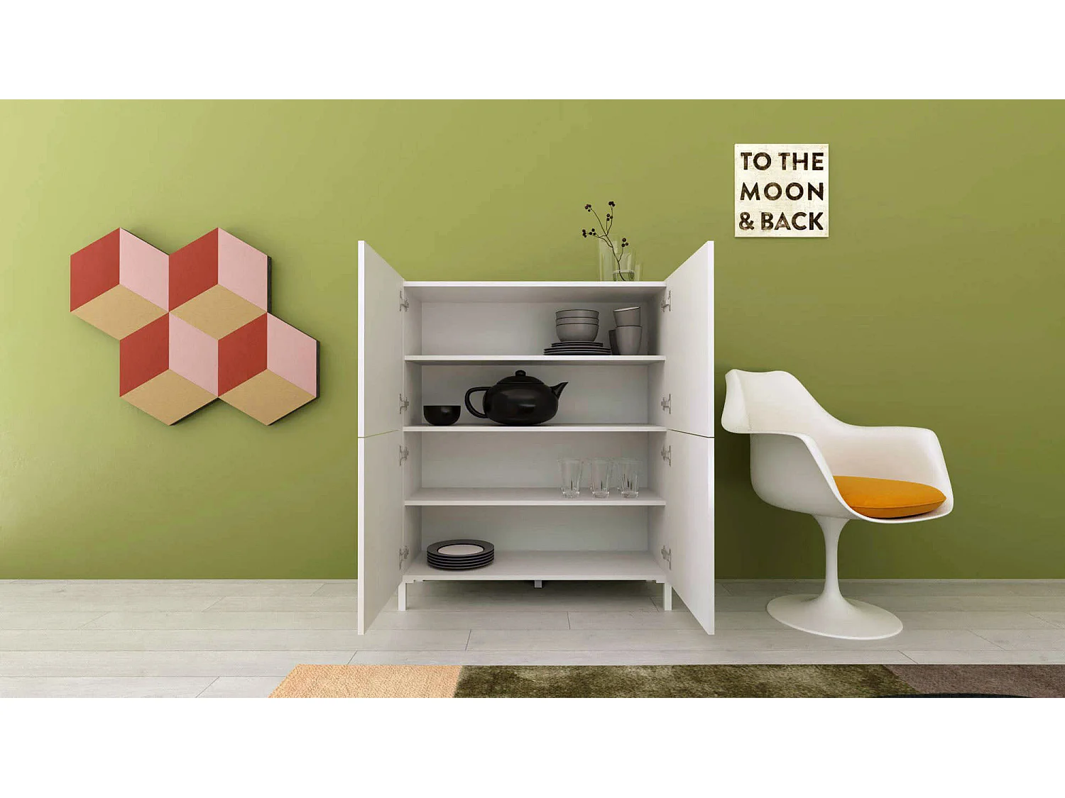 Credenza alta 4 ante 90x35x110 cm Solaria bianco lucido