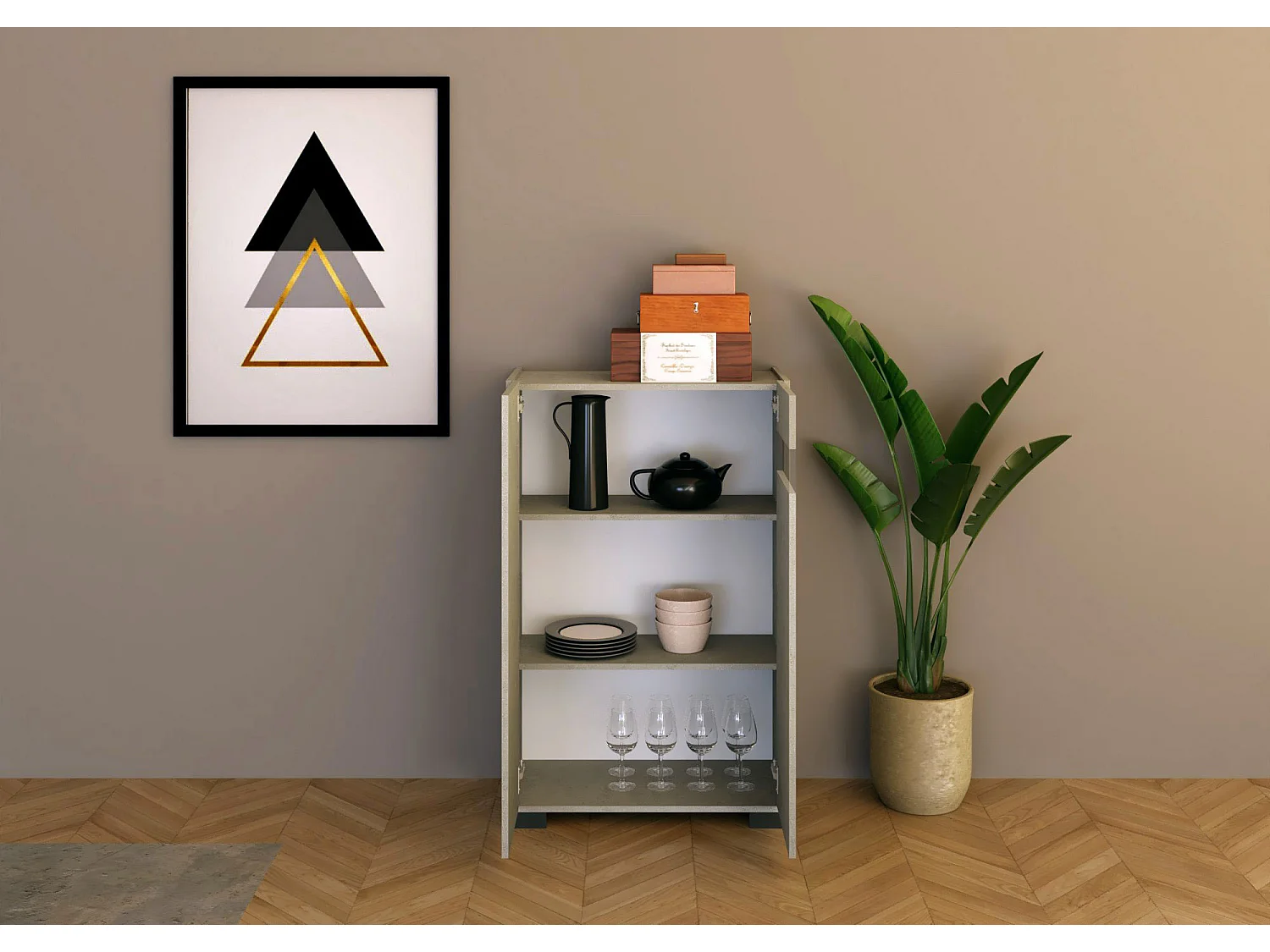 Hoog dressoir met 3 deuren 70x35x110 kasjmier Riflesso